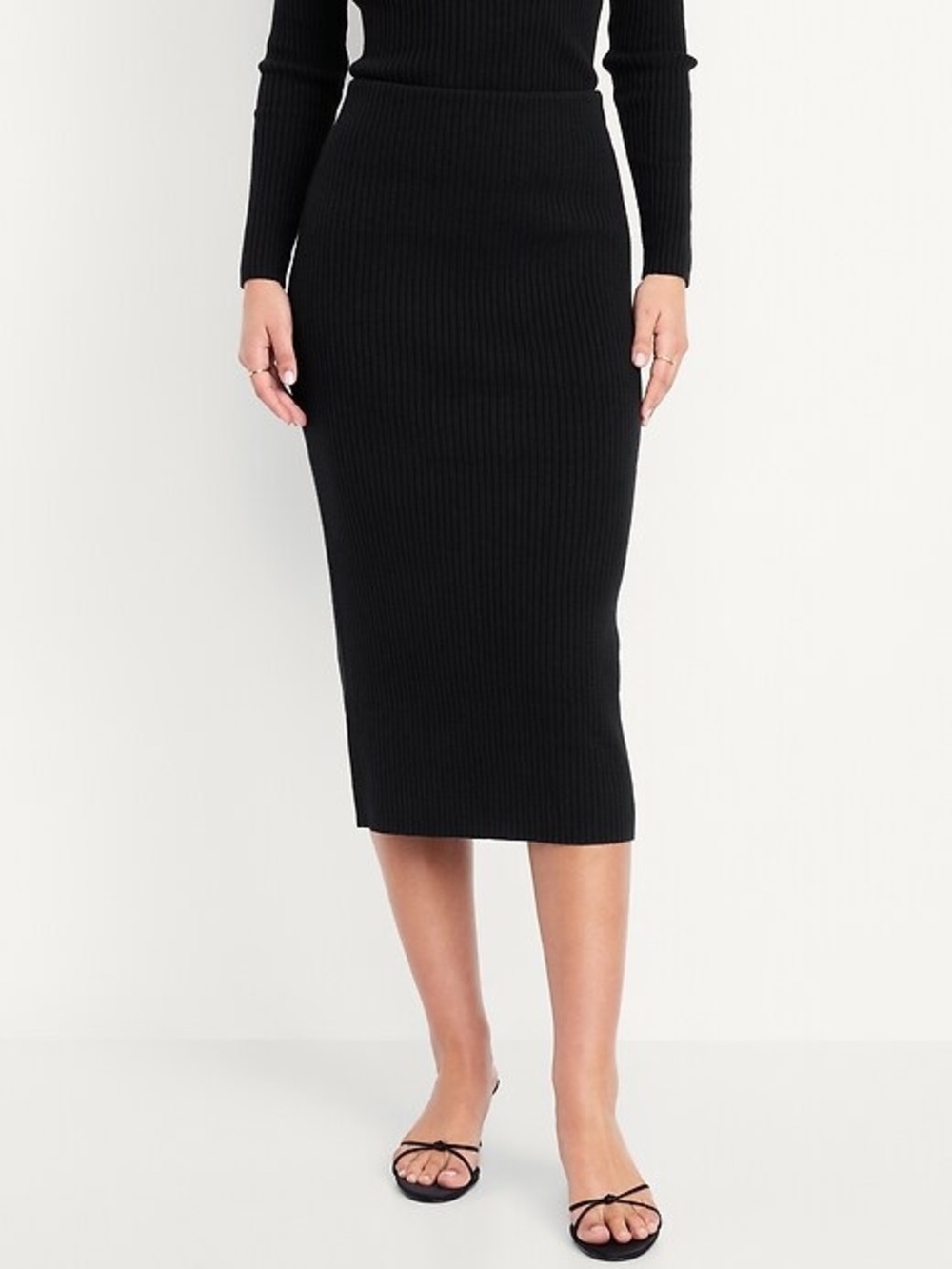 Old Navy Sosoft Black Ribbed Knit Midi Pencil Skirt NWOT
